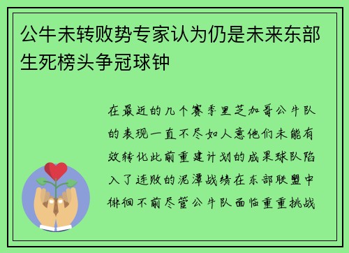 公牛未转败势专家认为仍是未来东部生死榜头争冠球钟