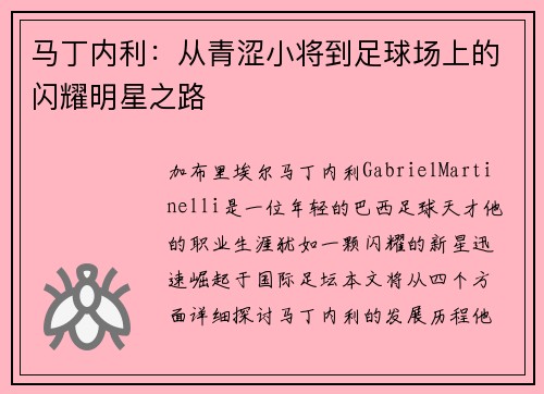 马丁内利：从青涩小将到足球场上的闪耀明星之路