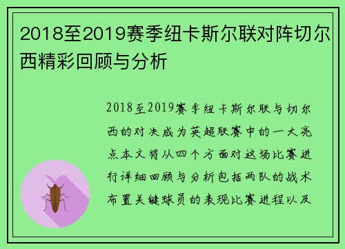 2018至2019赛季纽卡斯尔联对阵切尔西精彩回顾与分析