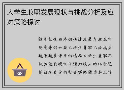 大学生兼职发展现状与挑战分析及应对策略探讨