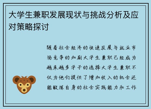 大学生兼职发展现状与挑战分析及应对策略探讨