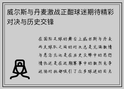 威尔斯与丹麦激战正酣球迷期待精彩对决与历史交锋