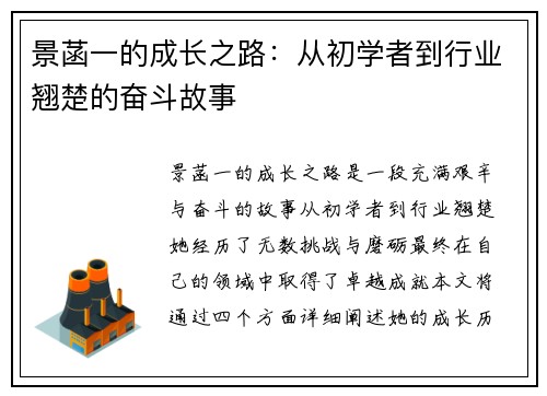 景菡一的成长之路：从初学者到行业翘楚的奋斗故事
