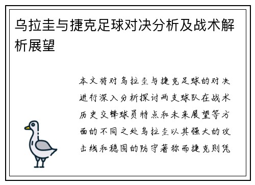 乌拉圭与捷克足球对决分析及战术解析展望